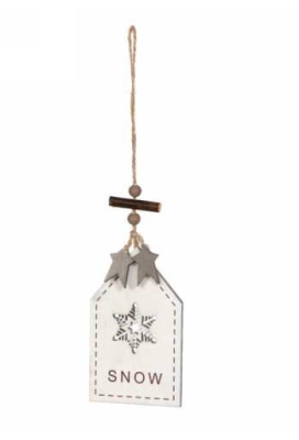 Decoratie Hanger Houten Snow & Koord 12 x 7.2cm 1stuks OP IS OP 