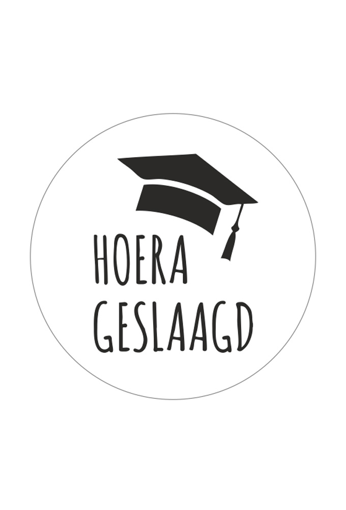 Etiketten Feest Hoera Geslaagd Afstudeerhoedje Zwart Wit 3.9cm 250st