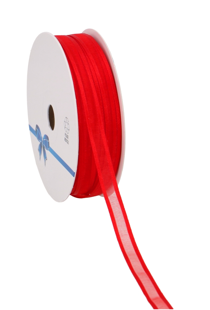 Luxe Organza Lint Met Satijnen Rand Rood 10mm x 50meter