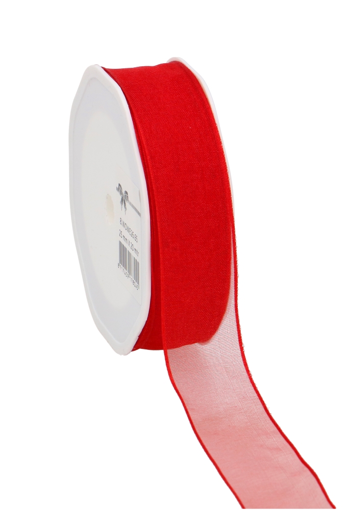 Organza Lint Met IJzerdraad Rood 25mm x 20 meter