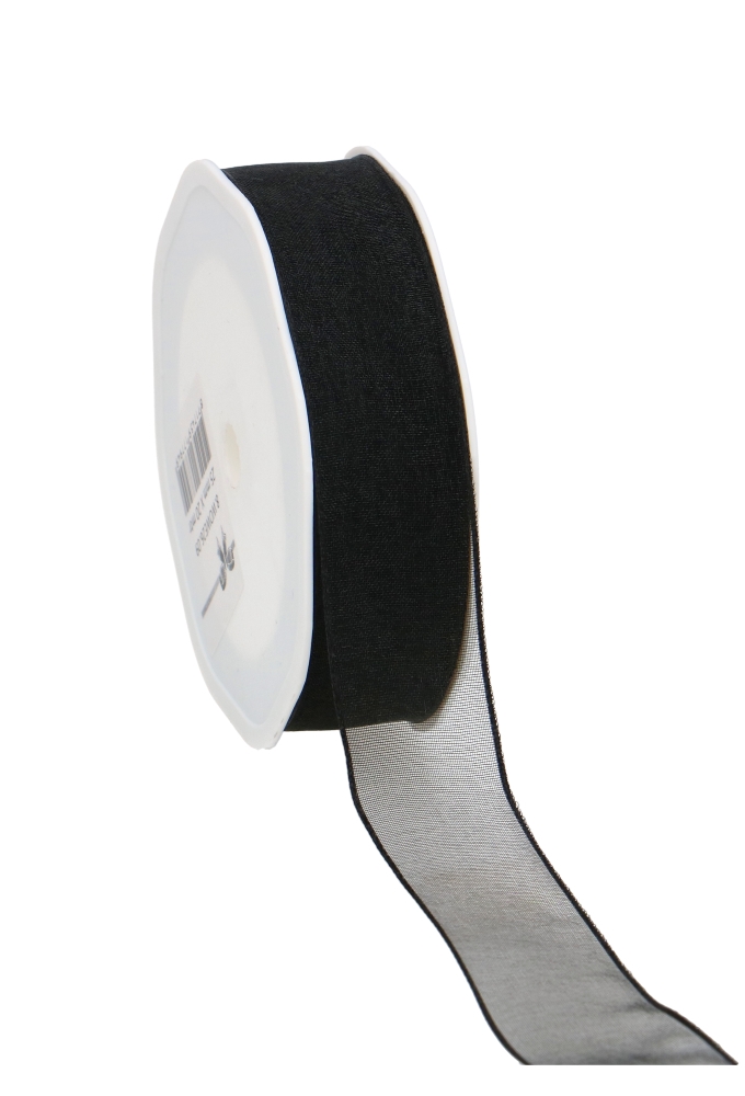 Organza Lint Met IJzerdraad Zwart 25mm x 20 meter