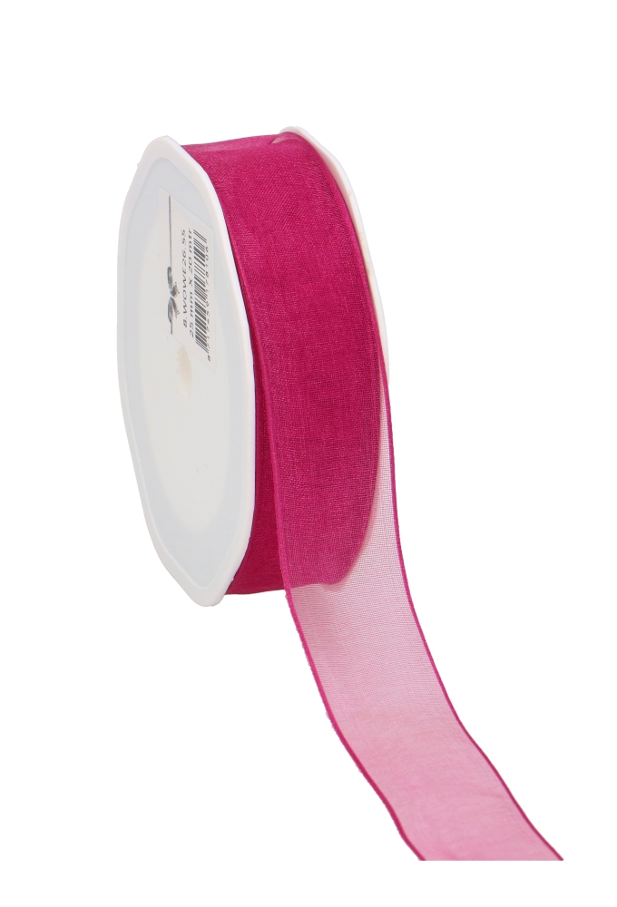 Organza Lint Met IJzerdraad Fuchsia 25mm x 20 meter