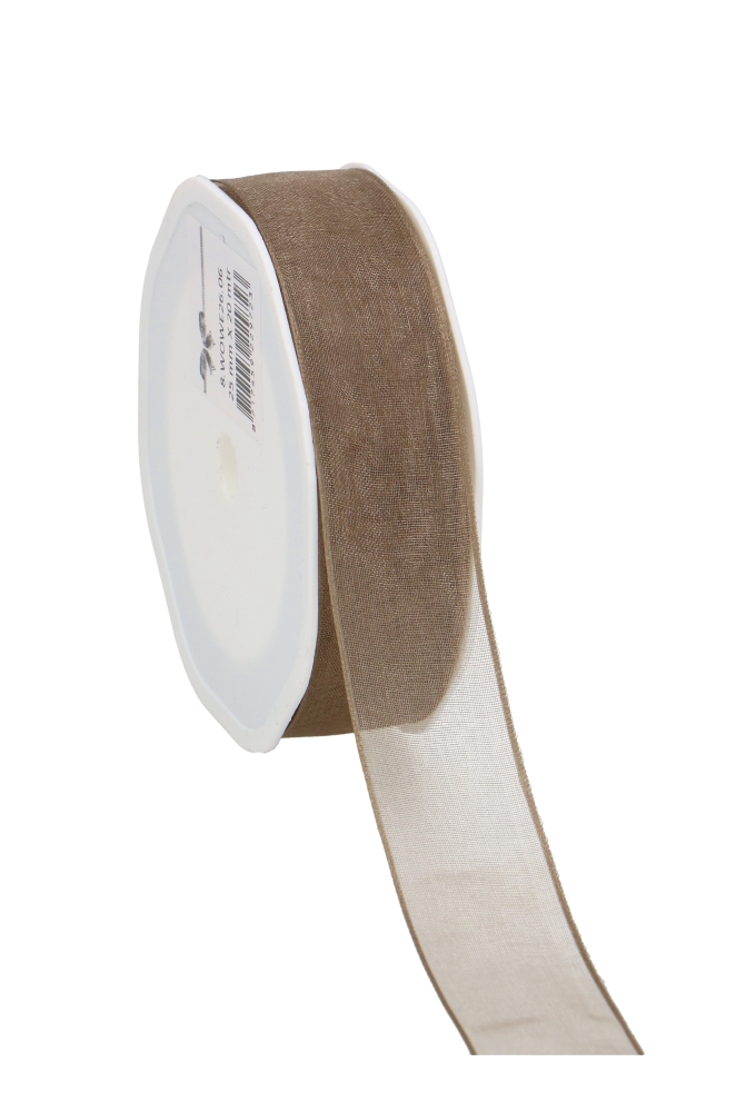 Organza Lint Met IJzerdraad Taupe 25mm x 20 meter