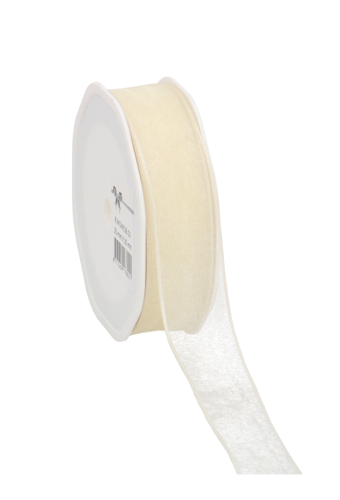 Organza Lint Met IJzerdraad Creme 25mm x 20 meter