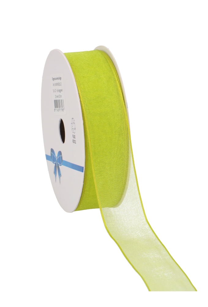 Organza Lint Met IJzerdraad Lime Groen 25mm x 20