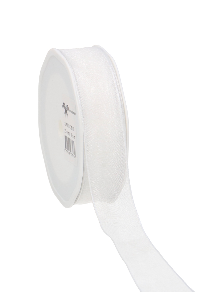 Organza Lint Met IJzerdraad Wit 25mm x 20 meter