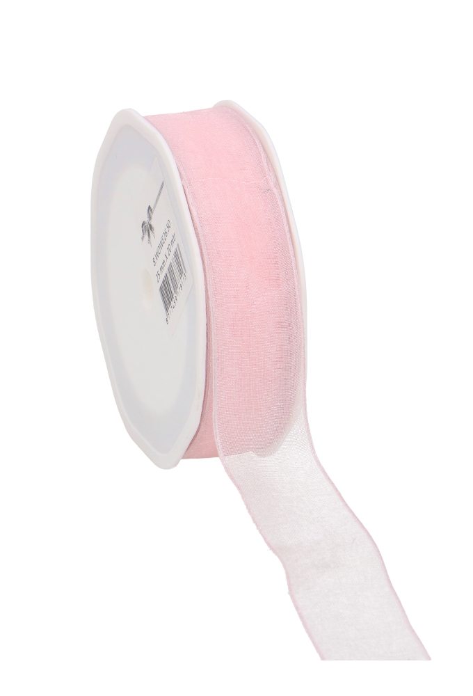Organza Lint Met IJzerdraad Licht Roze 25mm x 20 meter