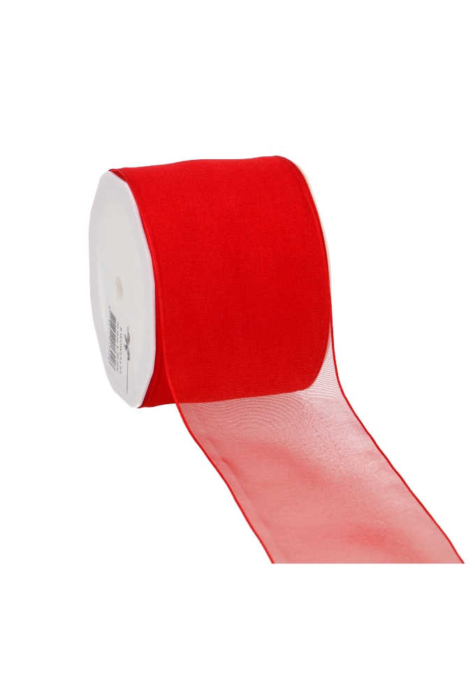 Organza Lint Met IJzerdraad Rood 70mm x 20 meter
