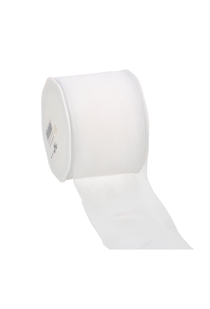 Organza Lint Met IJzerdraad Wit 70mm x 20 meter