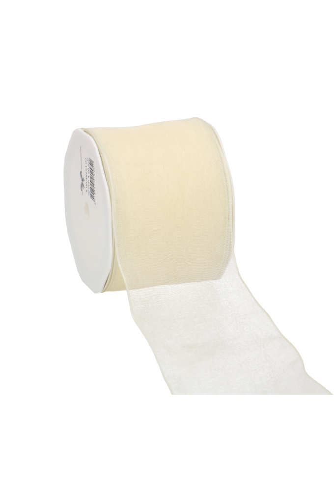 Organza Lint Met IJzerdraad Creme 70mm x 20 meter