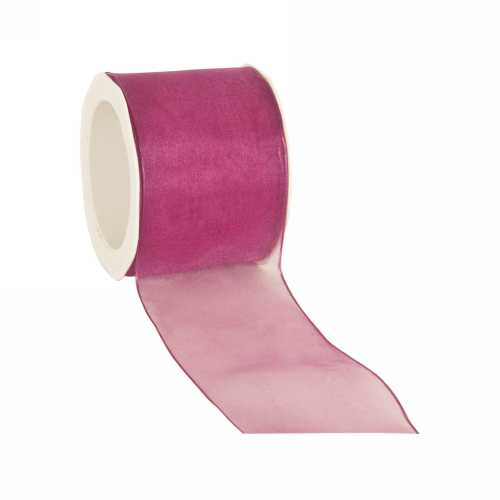 Organza Lint Met IJzerdraad Fuchsia 70mm x 20 meter