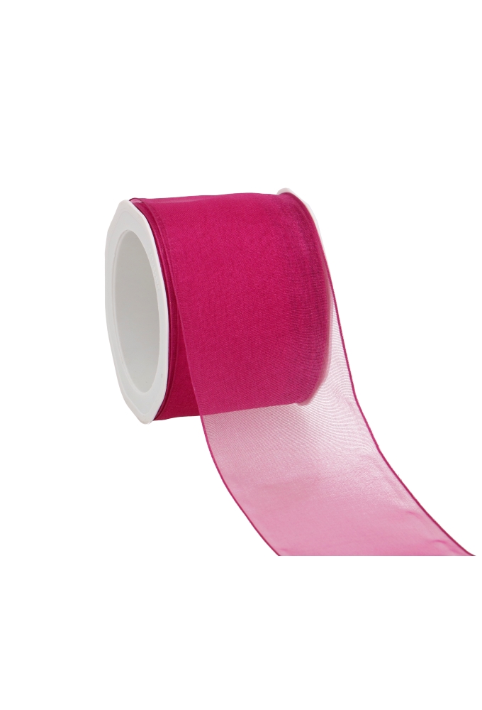Organza Lint Met IJzerdraad Fuchsia 70mm x 20 meter