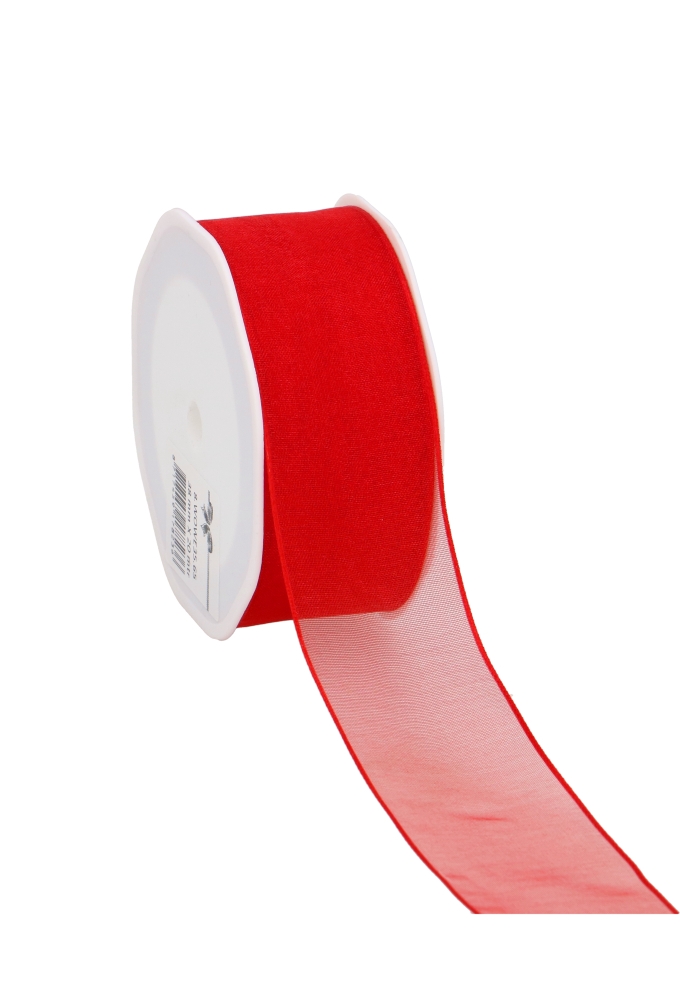 Organza Lint Met IJzerdraad Rood 38mm x 20 meter