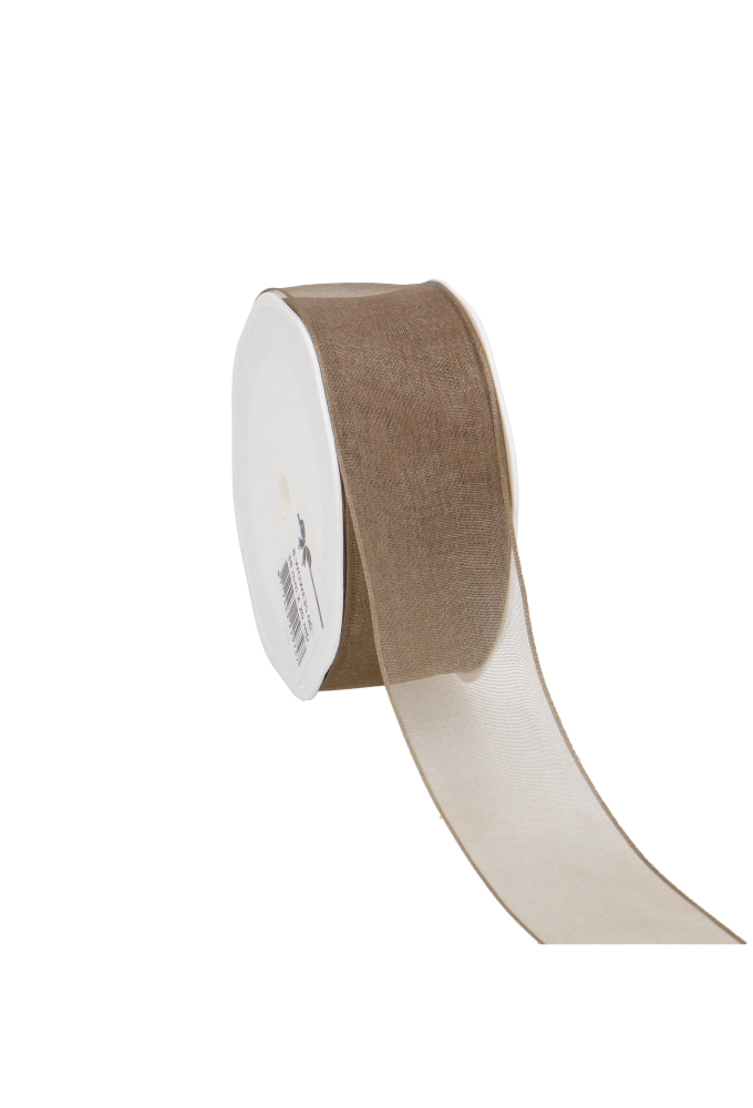 Organza Lint Met IJzerdraad Taupe 38mm x 20 meter