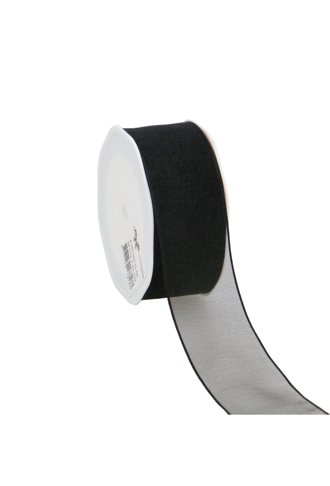 Organza Lint Met IJzerdraad Zwart 38mm x 20 meter