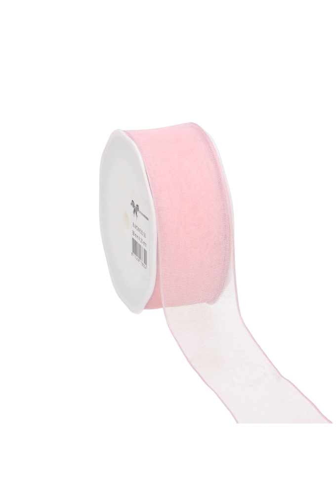 Organza Lint Met IJzerdraad Licht Roze 38mm x 20 meter