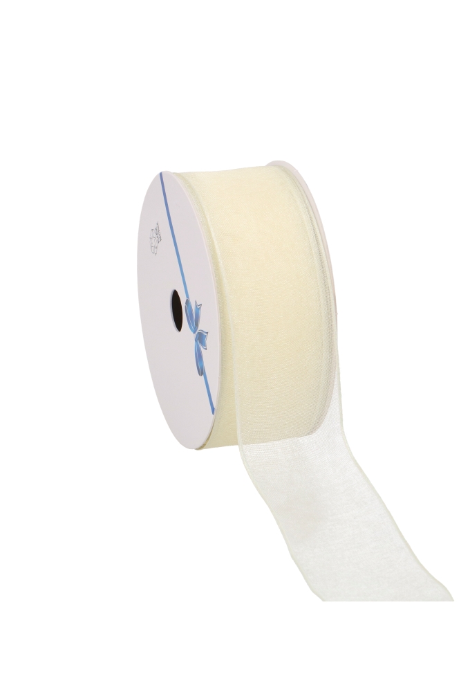 Organza Lint Met IJzerdraad Creme 38mm x 20 meter