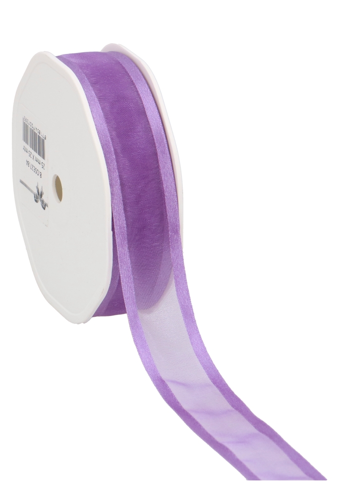 Luxe Organza Lint Met Satijnen Rand Paars 25mm x 25meter
