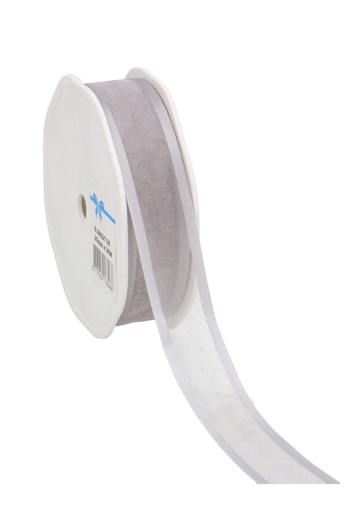Luxe Organza Lint Met Satijnen Rand Zilver 25mm x 25meter