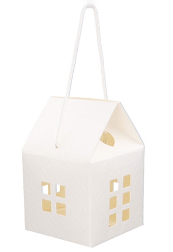 Geschenkdoos Huisje Wit Met Relief & Koord 20x20x18cm 19stuks OP IS OP