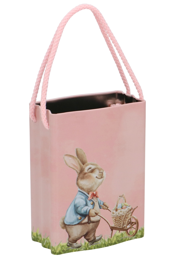Blikken Tas Paashaas Met Kruiwagen 10.5 x 6,3 14.2cm 24stuks