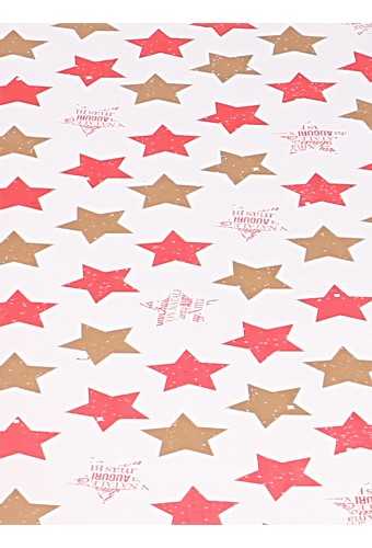 Cadeaufolie Wit Dubbelzijdig Rood Xmas Stars Rood & Goud 70 x 50meter