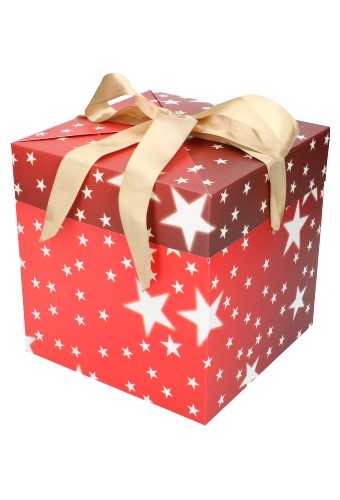 Kerstgeschenkdoos Christmasbox Red Met Goud Lint 15x15x15cm 10stuks