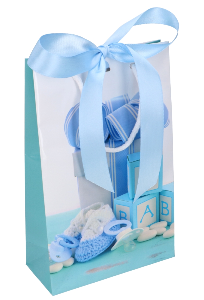 Kadotasje Kind Wit Baby Blauw Met Koord & Lintgleuf 16x7x25cm 10stuks