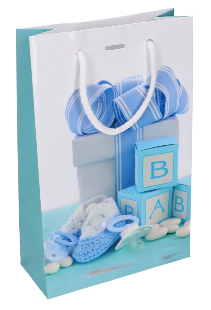 Kadotasje Kind Wit Baby Blauw Met Koord & Lintgleuf 16x7x25cm 10stuks
