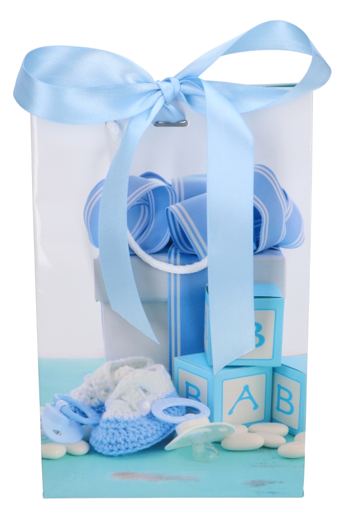 Kadotasje Kind Wit Baby Blauw Met Koord & Lintgleuf 16x7x25cm 10stuks
