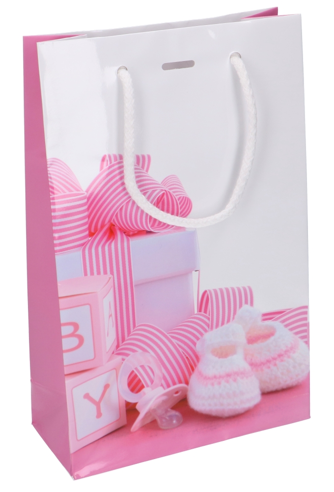 Kadotasje Kind Wit Baby Roze Met Koord & Lintgleuf 16x7x25cm 10stuks