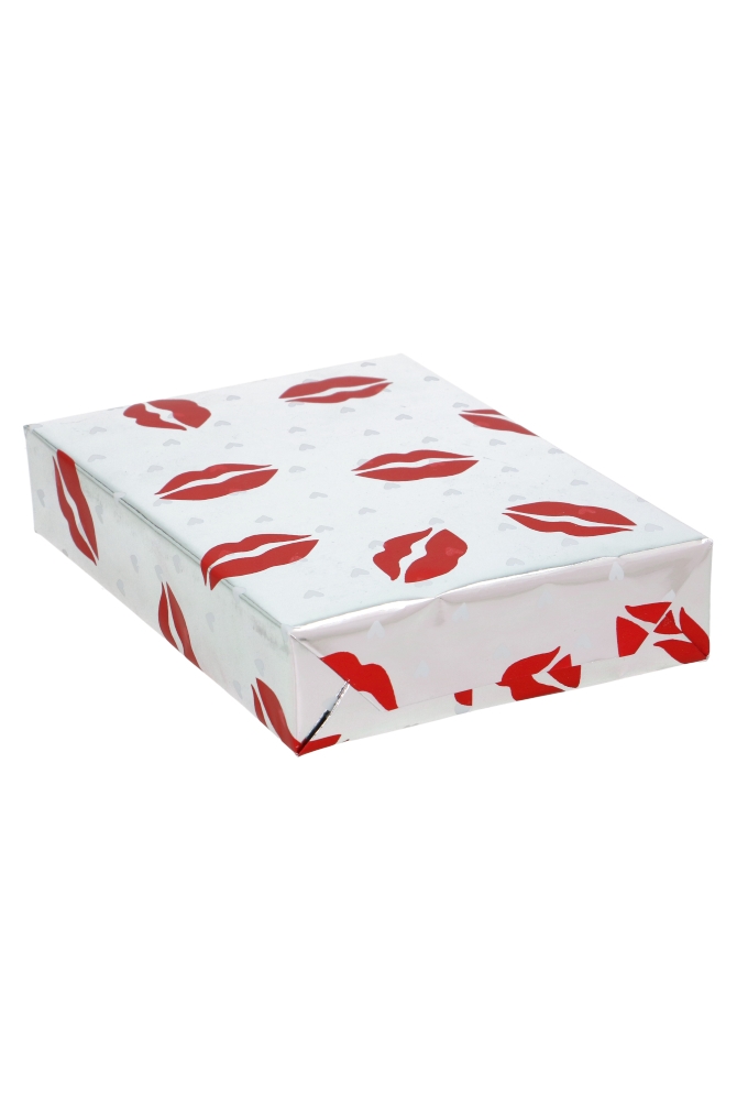 Kadopapier Metallic Hearts And Kiss 30 cm x 100meter