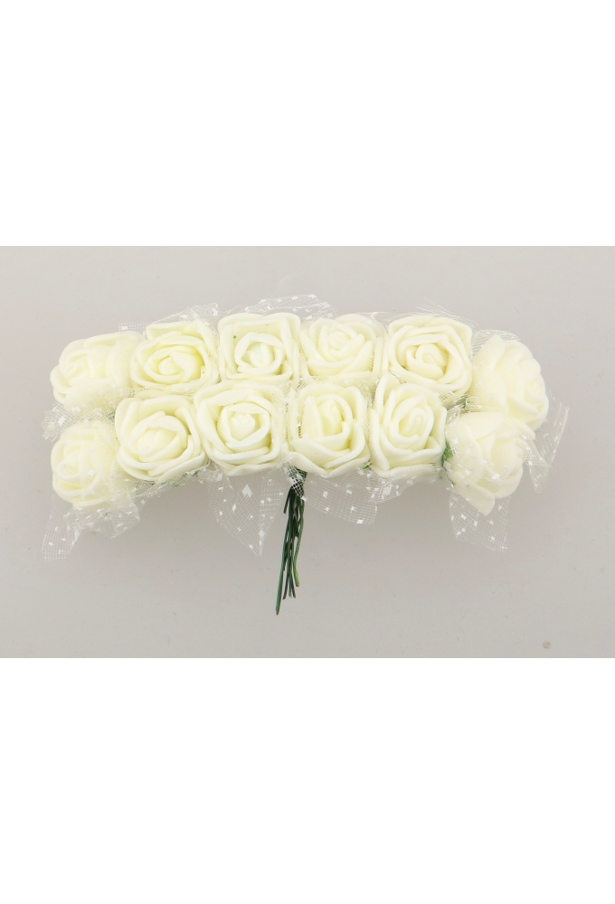 Kado Decoratie Bloem mini Roosjes & Tule Creme Met IJzerdraad 2cm 24st