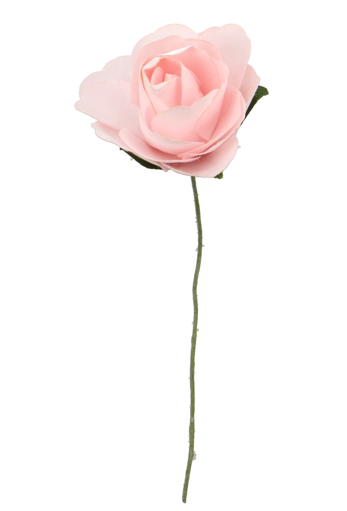 Kado Decoratie Bloem Roosje Roze Papier Met IJzerdraad 3.5cm 12stuks