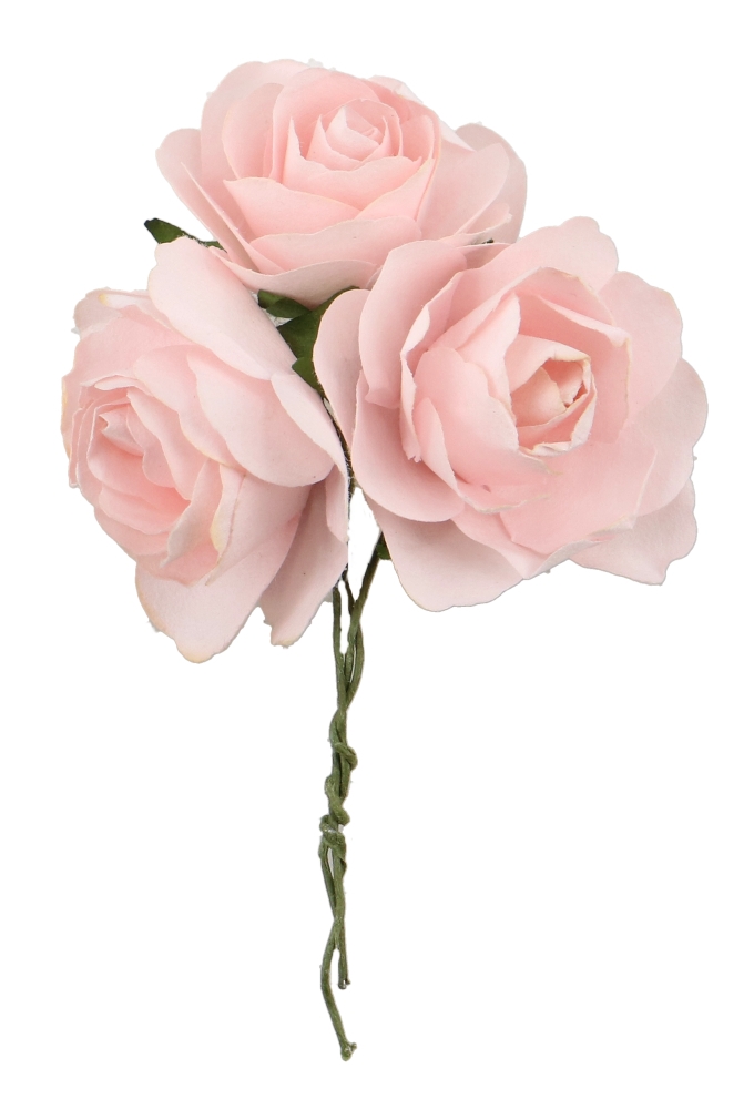 Kado Decoratie Bloem Roosje Roze Papier Met IJzerdraad 3.5cm 12stuks