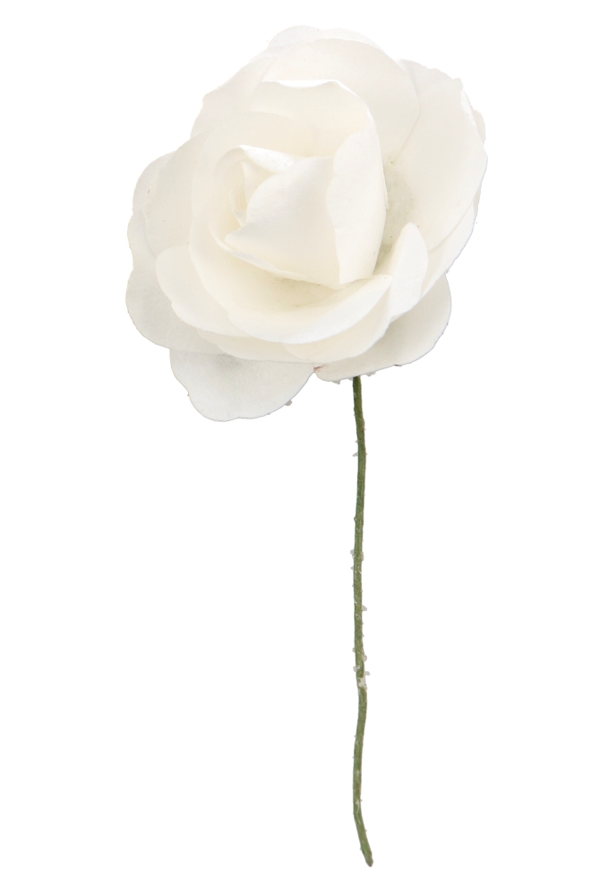 Kado Decoratie Bloem Roosje Witte Papier Met IJzerdraad 3.5cm 12stuks