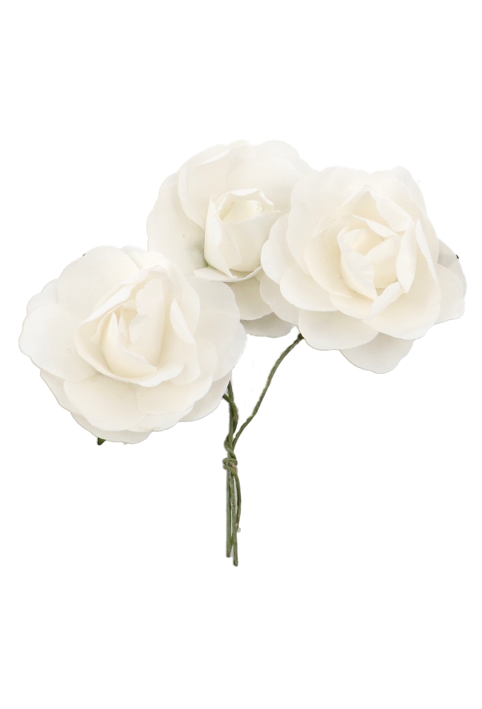 Kado Decoratie Bloem Roosje Witte Papier Met IJzerdraad 3.5cm 12stuks