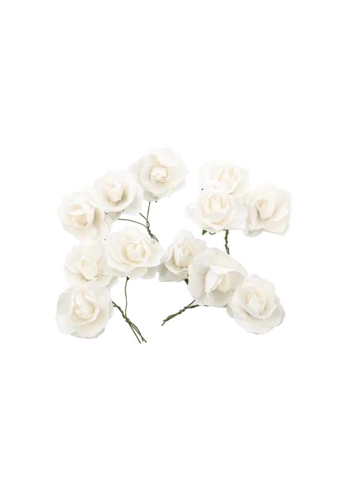 Kado Decoratie Bloem Roosje Witte Papier Met IJzerdraad 3.5cm 12stuks