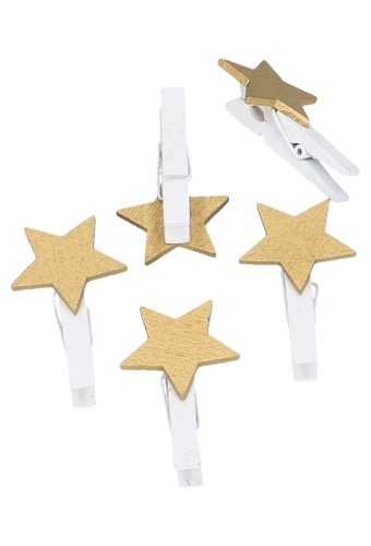 Houten Decoratie Ster Goud Met Knijper 3.3cm 30stuks