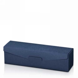 Wijndoos 1 fles Liggend Relief Blauw 9x9x35.5cm 50stuks