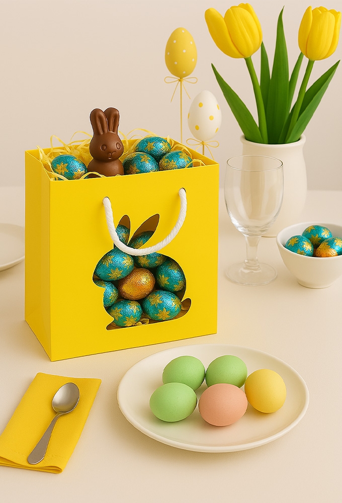 Paastasjes Geel Haasje 24x11x20cm FSC® 12stuks