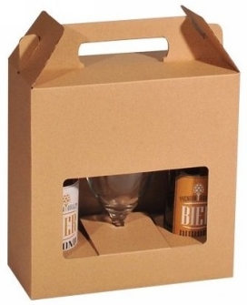 Bierverpakking Kraft voor 2 flesjes Bier en Glas 33cl FSC® 50stuks Bierverpakking Kraft voor 2 flesjes Bier en Glas 33cl FSC® 50stuks