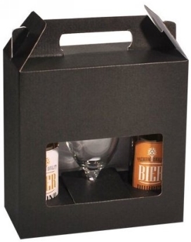 Bierverpakking Zwart voor 2 flesjes Bier en Glas 33cl FSC® 50stuks Bierverpakking Zwart voor 2 flesjes Bier en Glas 33cl FSC® 50stuks