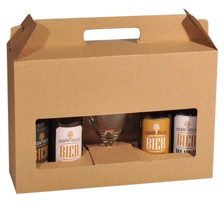 Bierverpakking Kraft voor 4 flesjes Bier en Glas 33cl FSC® 50stuks Bierverpakking Kraft voor 4 flesjes Bier en Glas 33cl FSC® 50stuks