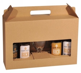 Bierverpakking Kraft voor 4 flesjes Bier en Glas 33cl FSC® 50stuks Bierverpakking Kraft voor 4 flesjes Bier en Glas 33cl FSC® 50stuks