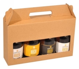 Bierverpakking Kraft 4 flesjes Met Handgreep Bier Dikbuik FSC® 50st