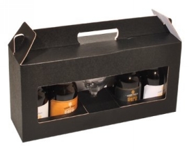 Bierverpakking Zwart Dikbuik 4 Flesjes Met Glas Draagmodel FSC® 50st Bierverpakking Zwart Dikbuik 4 Flesjes Met Glas Draagmodel FSC® 50st