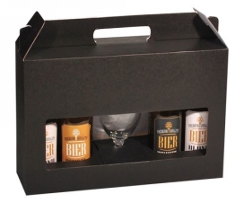Bierverpakking Zwart voor 4 flesjes Bier en Glas 33cl FSC® 50stuks Bierverpakking Zwart voor 4 flesjes Bier en Glas 33cl FSC® 50stuks