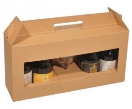 Bierverpakking Kraft Dikbuik 4 Flesjes Met Glas Draagmodel FSC® 50st Bierverpakking Kraft Dikbuik 4 Flesjes Met Glas Draagmodel FSC® 50st