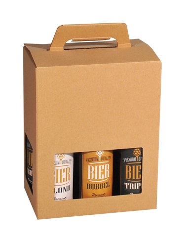 Bierverpakking Draagdoos Kraft voor 6 flesjes Bier 33cl FSC® 50stuks